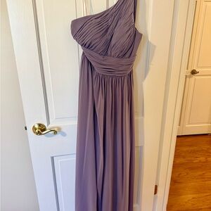 Donna Morgan Purple Ruched One-Shoulder Gown